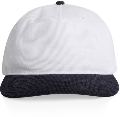 Am image of a Custom AS Colour Class Cord Two Tone Cap in White/Ink Blue!