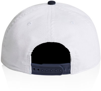Am image of a Custom AS Colour Class Cord Two Tone Cap in White/Ink Blue!
