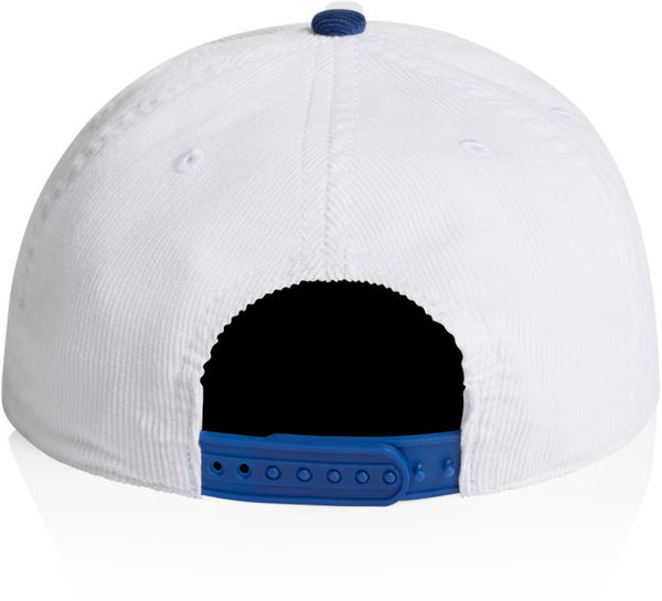 Am image of a Custom AS Colour Class Cord Two Tone Cap in White/Liberty!