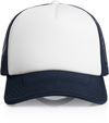 An image of a Custom AS Colour Frame Foam Two Tone Trucker in White/Navy!