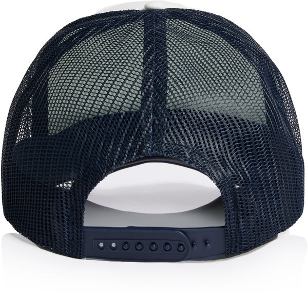 An image of a Custom AS Colour Frame Foam Two Tone Trucker in White/Navy!