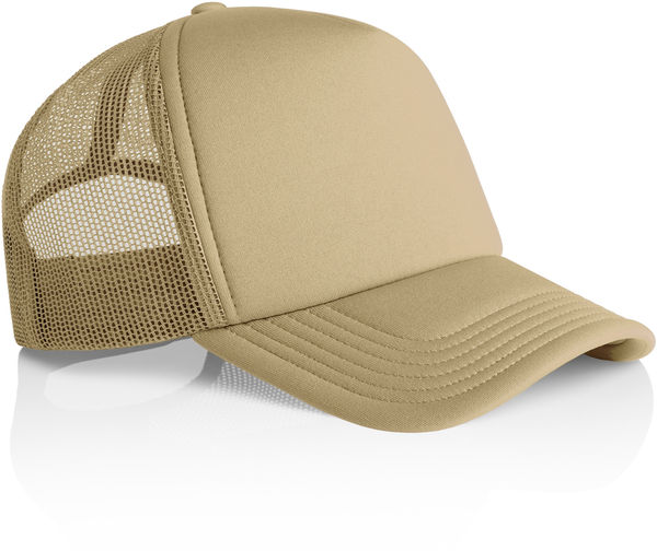 An image of a Custom AS Colour Frame Trucker Cap in Khaki!
