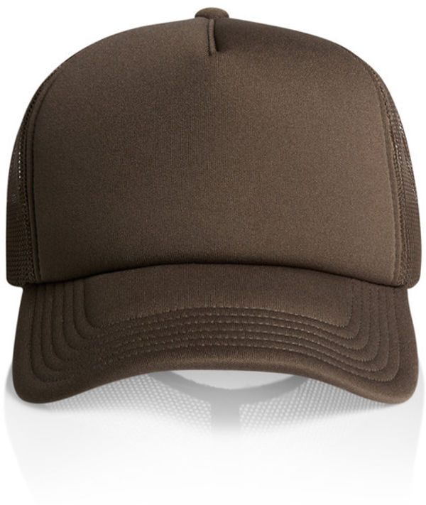 An image of a Custom AS Colour Frame Trucker Cap in Walnut!