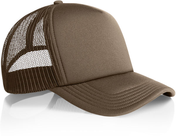 An image of a Custom AS Colour Frame Trucker Cap in Walnut!
