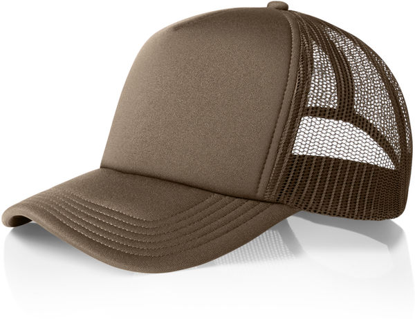 An image of a Custom AS Colour Frame Trucker Cap in Walnut!