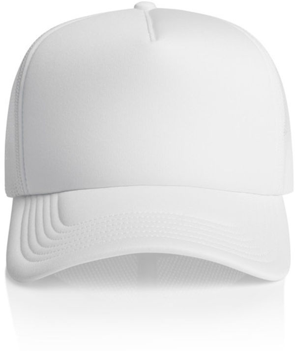 Am image of a Custom AS Colour Frame Trucker Cap in White!