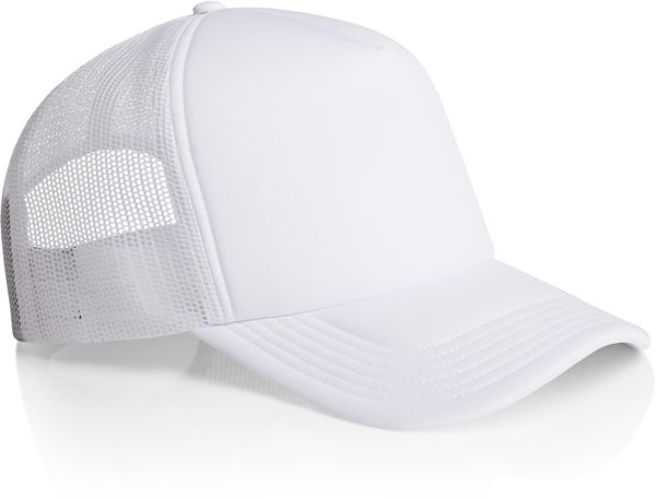 An image of a Custom AS Colour Frame Trucker Cap in White!