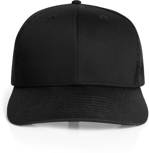 An image of a Custom AS Colour Mesh Trucker Cap in Black!