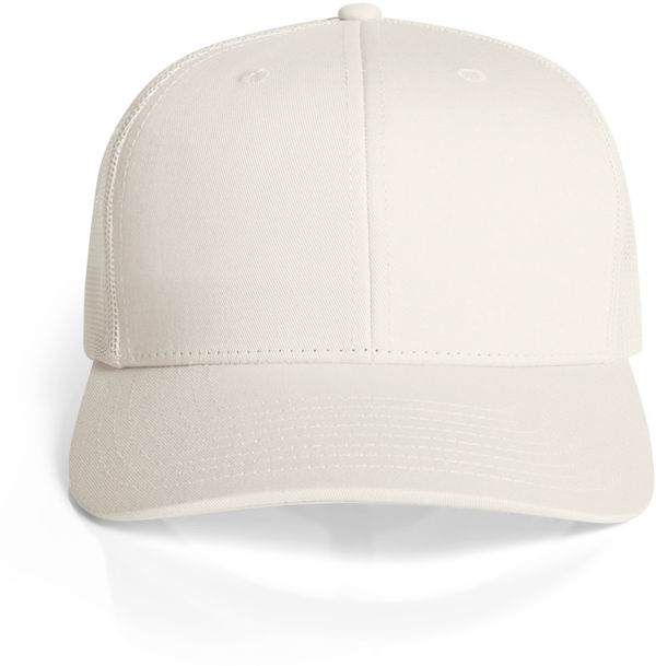 An image of a Custom AS Colour Mesh Trucker Cap in Ecru!