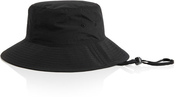 Am image of a Custom AS Colour Nylon Widebrim Bucket Hat in Black!