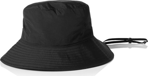 An image of a Custom AS Colour Nylon Widebrim Bucket Hat in Black!