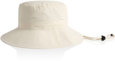 Am image of a Custom AS Colour Nylon Widebrim Bucket Hat in Ecru!