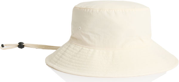 An image of a Custom AS Colour Nylon Widebrim Bucket Hat in Ecru!