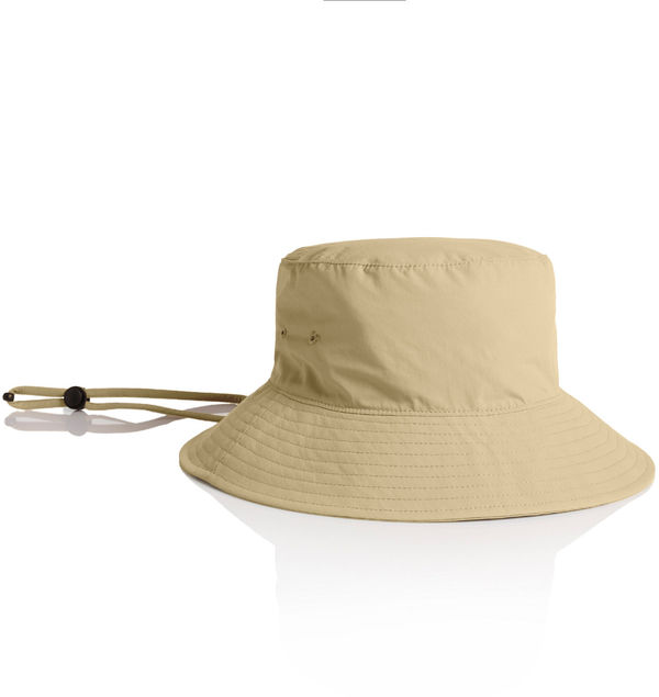 An image of a Custom AS Colour Nylon Widebrim Bucket Hat in Khaki!