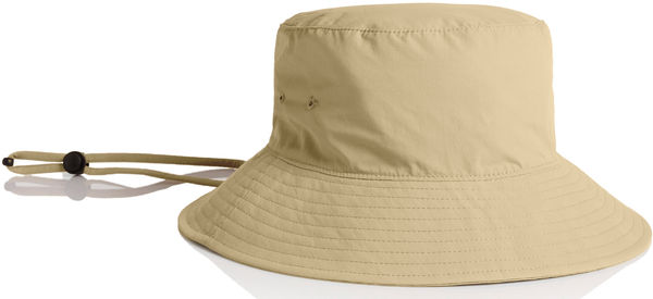 An image of a Custom AS Colour Nylon Widebrim Bucket Hat in Khaki!