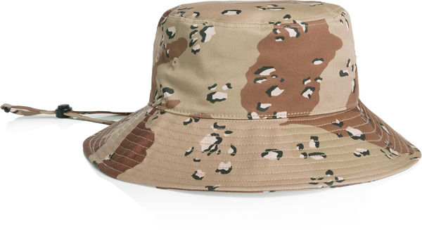 An image of a Custom AS Colour Wide Brim Camo Bucket Hat in Desert Camo!
