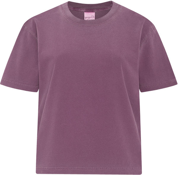An image of a Custom ATC Authentic Colours Garment Dyed Heavyweight Ladies Boxy Tee in Berry!