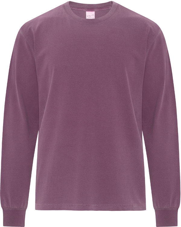 An image of a Custom ATC Authentic Colours Garment Dyed Heavyweight Long Sleeve Tee in Berry!