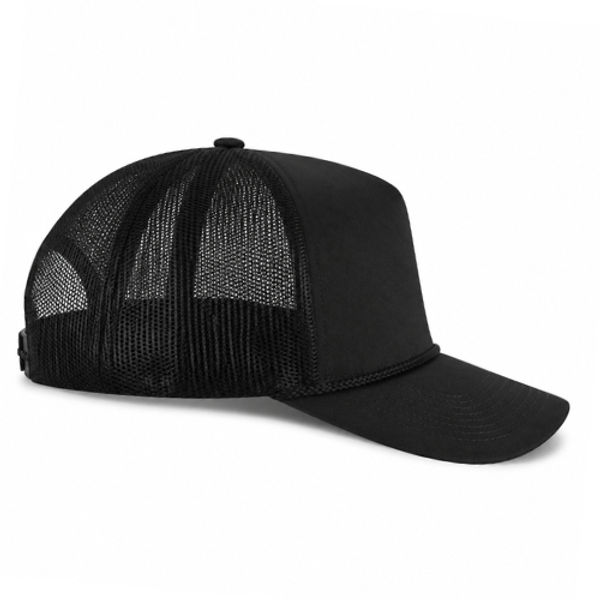 An image of a Custom ATC Everyday Cotton Twill 5 Panel Trucker Rope Cap in Black/Black!
