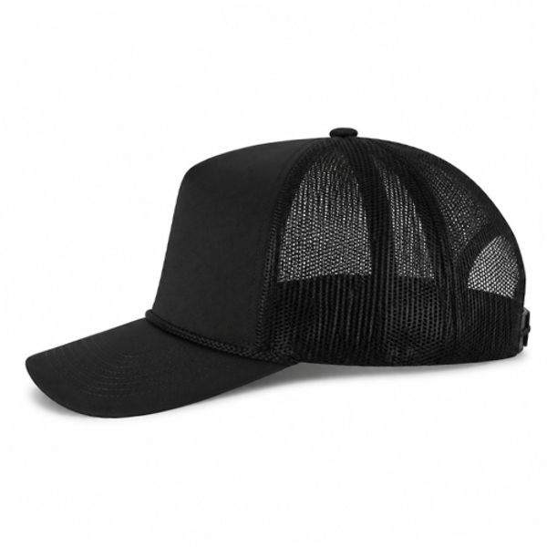 An image of a Custom ATC Everyday Cotton Twill 5 Panel Trucker Rope Cap in Black/Black!