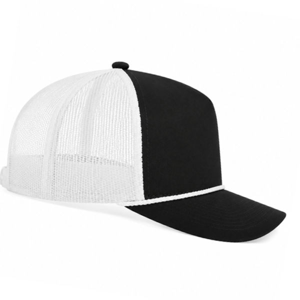 An image of a Custom ATC Everyday Cotton Twill 5 Panel Trucker Rope Cap in Black/White!