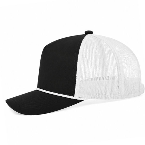 An image of a Custom ATC Everyday Cotton Twill 5 Panel Trucker Rope Cap in Black/White!
