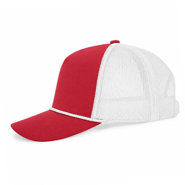 An image of a Custom ATC Everyday Cotton Twill 5 Panel Trucker Rope Cap in Red/White!