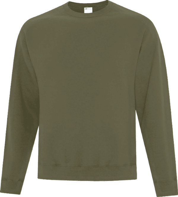 Am image of a Custom ATC Everyday Fleece Crewneck Sweatshirt in Military Green!