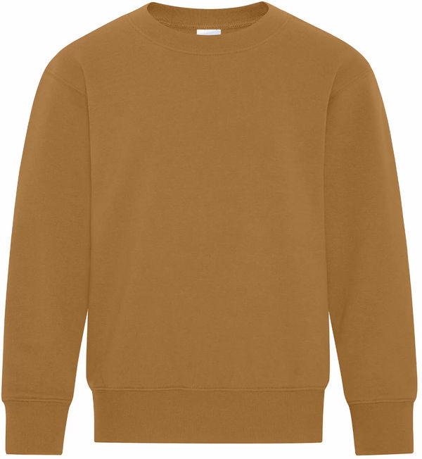 Am image of a Custom ATC Everyday Fleece Crewneck Youth Sweatshirt in Caramel!