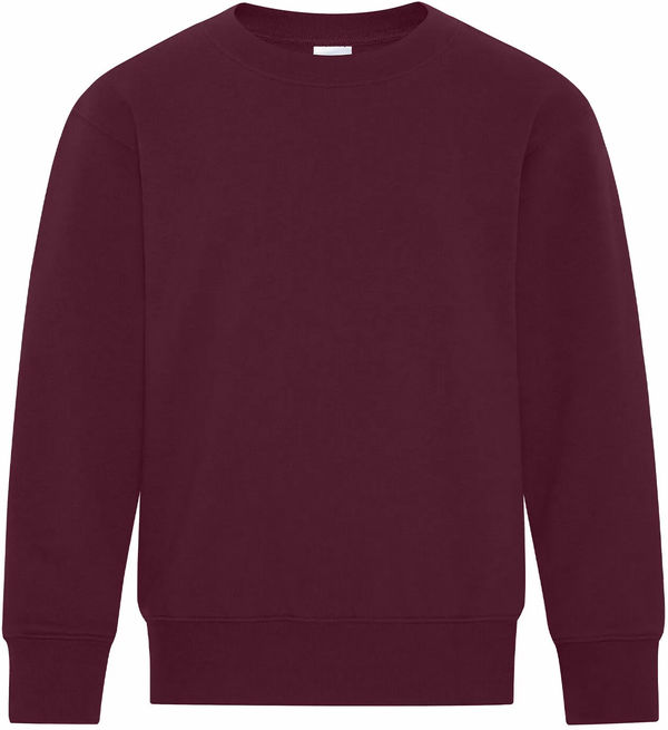 Am image of a Custom ATC Everyday Fleece Crewneck Youth Sweatshirt in Maroon!