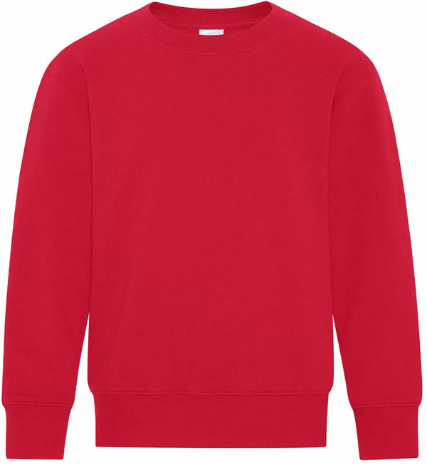 Am image of a Custom ATC Everyday Fleece Crewneck Youth Sweatshirt in Red!