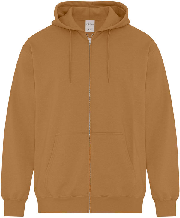 Am image of a Custom ATC Everyday Fleece Full Zip Hooded Sweatshirt in Caramel!