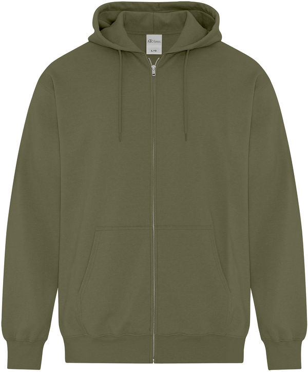Am image of a Custom ATC Everyday Fleece Full Zip Hooded Sweatshirt in Military Green!