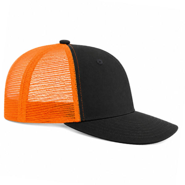 An image of a Custom ATC Everyday Snapback Trucker Cap in Black/Orange!