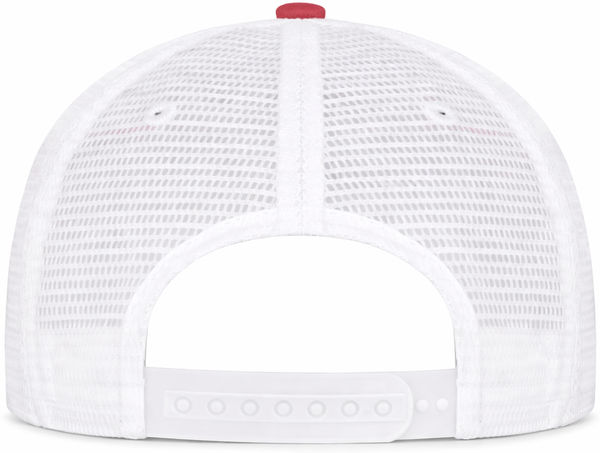 An image of a Custom ATC Everyday Snapback Trucker Cap in Red/White!