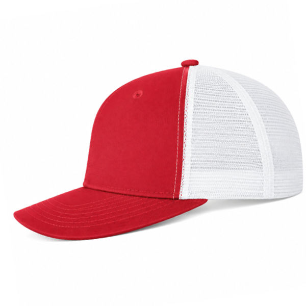An image of a Custom ATC Everyday Snapback Trucker Cap in Red/White!