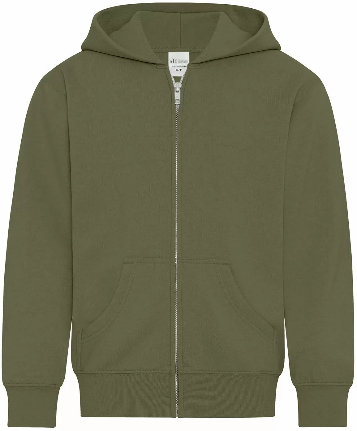 ATC Everyday Youth Fleece Full Zip Hooded Sweatshirt in Military Green