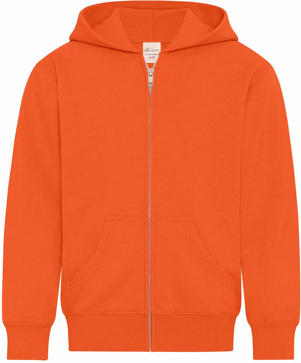 Am image of a Custom ATC Everyday Youth Fleece Full Zip Hooded Sweatshirt in Orange!