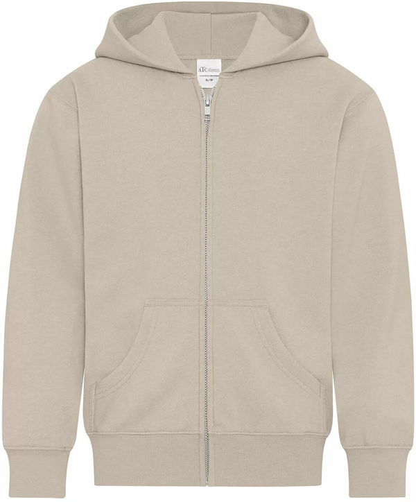 Am image of a Custom ATC Everyday Youth Fleece Full Zip Hooded Sweatshirt in Sand!