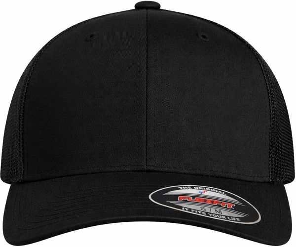 An image of a Custom ATC Flexfit® Trucker Mesh Cap in Black/Black!