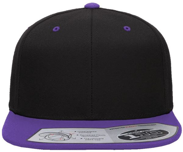 Am image of a Custom ATC Flexfit 110 Snapback Cap in Black/Purple!