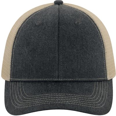 Am image of a Custom ATC Pigment Dyed Trucker Cap in Black/Creme!