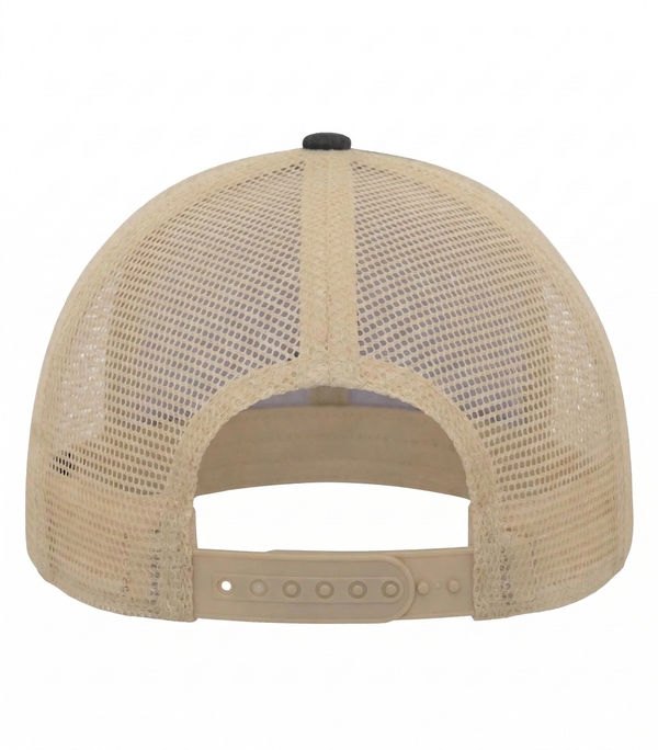 An image of a Custom ATC Pigment Dyed Trucker Cap in Black/Creme!