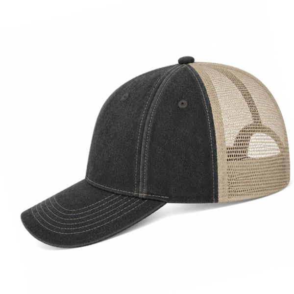 An image of a Custom ATC Pigment Dyed Trucker Cap in Black/Creme!