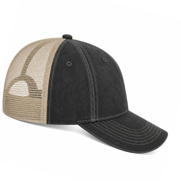 An image of a Custom ATC Pigment Dyed Trucker Cap in Black/Creme!