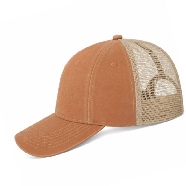 An image of a Custom ATC Pigment Dyed Trucker Cap in Caramel/Creme!