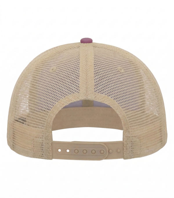 An image of a Custom ATC Pigment Dyed Trucker Cap in Maroon/Creme!