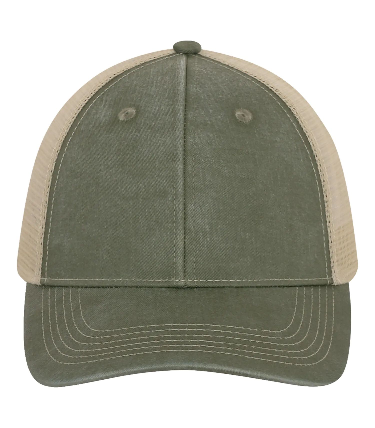 ATC Pigment Dyed Trucker Cap in Military Green/Creme