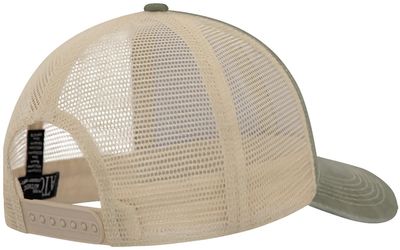 Am image of a Custom ATC Pigment Dyed Trucker Cap in Military Green/Creme!