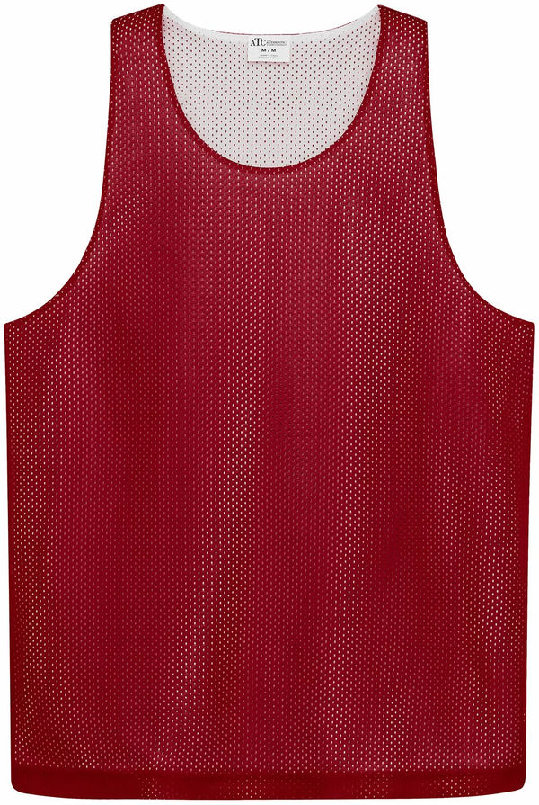 Am image of a Custom ATC Pro Club Reversible Mesh Youth Tank Top in Deep Red/White!